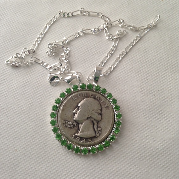 1945 Silver Quarter Dollar Coin, 16in 925 chain - Picture 1 of 6